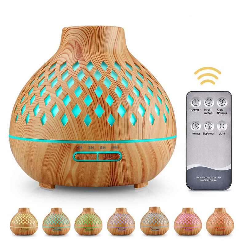 Remote Control Electric Air Humidifier Essential Oil Aroma Diffuser Hollow Wood Grain Ultrasonic Humidifiers LED Light 400ML
Remote Control Electric Air Humidifier Essential Oil Aroma Diffuser Hollow Wood Grain Ultrasonic Humidifiers LED Light 400ML