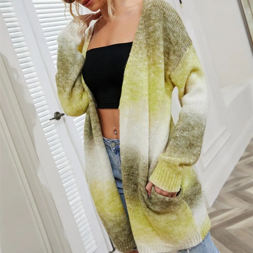 Шикарное вязаное пальто, ветрозащитный свитер, кардиган, Простой повседневный длинный кардиган в радужную полоску