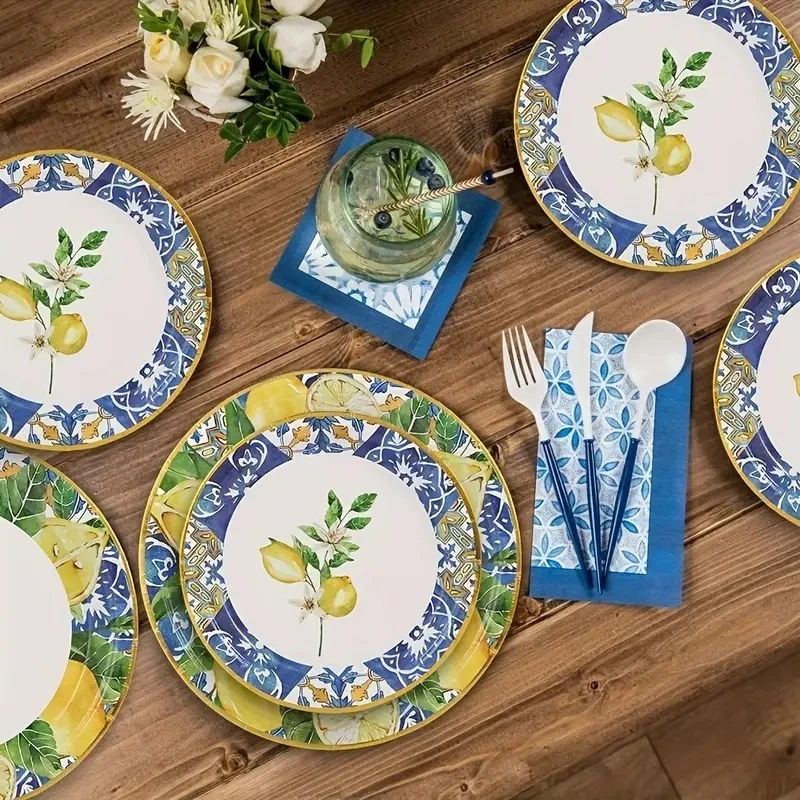 

Одноразовая посуда в стиле лимона, бумажные соломинки/чашки/тарелки для летних фруктов, аксессуары для свадебной вечеринки, дня рождения