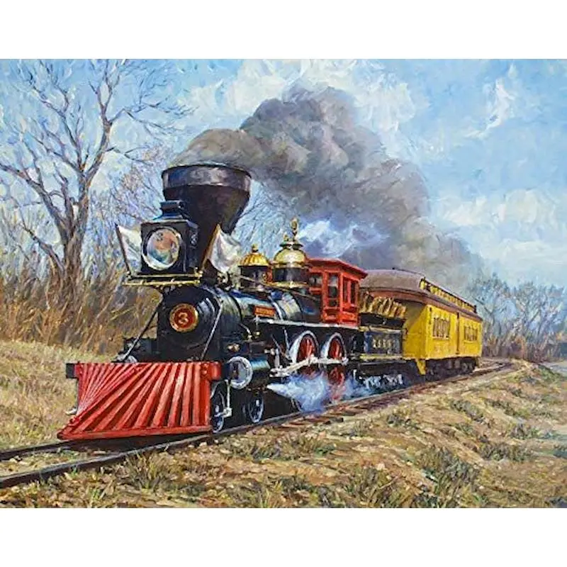 

GATYZTORY Oil Painting By Numbers Train Drawing On Canvas DIY Pictures By Number Scenery Kits Hand Painted Paintings Home Decor