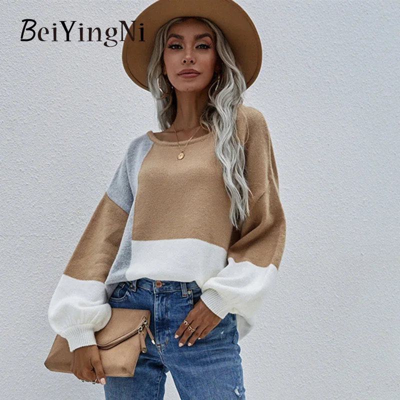 Beiyingni O-neck Pullover Sweater Women's Spell Color Long Sleeve Lace-up Knitting Female Jumper 2022 Fashion Loose Casual Tops
Beiyingni O-neck Pullover Sweater Women's Spell Color Long Sleeve Lace-up Knitting Female Jumper 2022 Fashion Loose Casual Tops