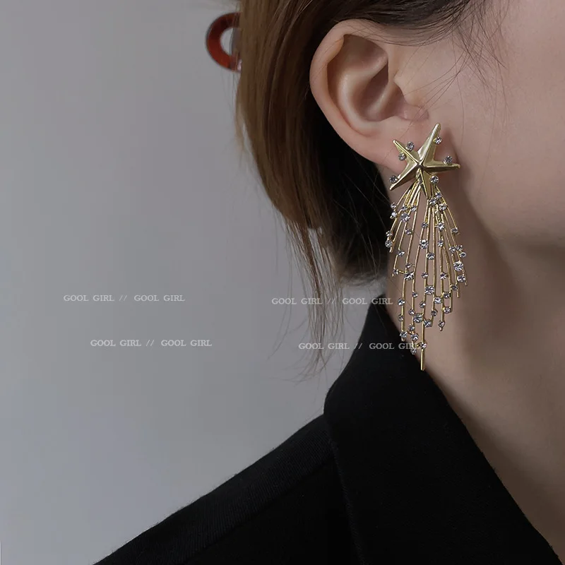 925 silver needle set diamond tassel earrings European and American personality court style long style temperament earrings fema
925 silver needle set diamond tassel earrings European and American personality court style long style temperament earrings fema