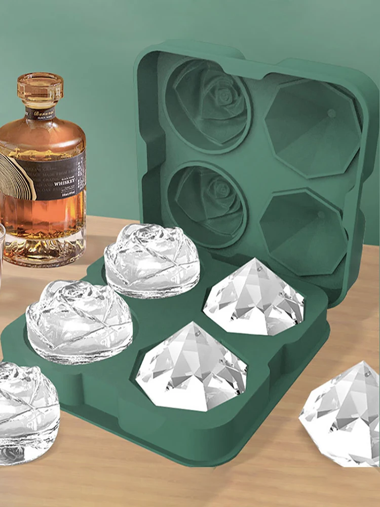 4 Holes Rose Diamond Shape Ice Cube Mold Whisky Wine Cool Down Ice Maker Reusable Ice Cubes Tray Mold for Freezer with Lid
4 Holes Rose Diamond Shape Ice Cube Mold Whisky Wine Cool Down Ice Maker Reusable Ice Cubes Tray Mold for Freezer with Lid
