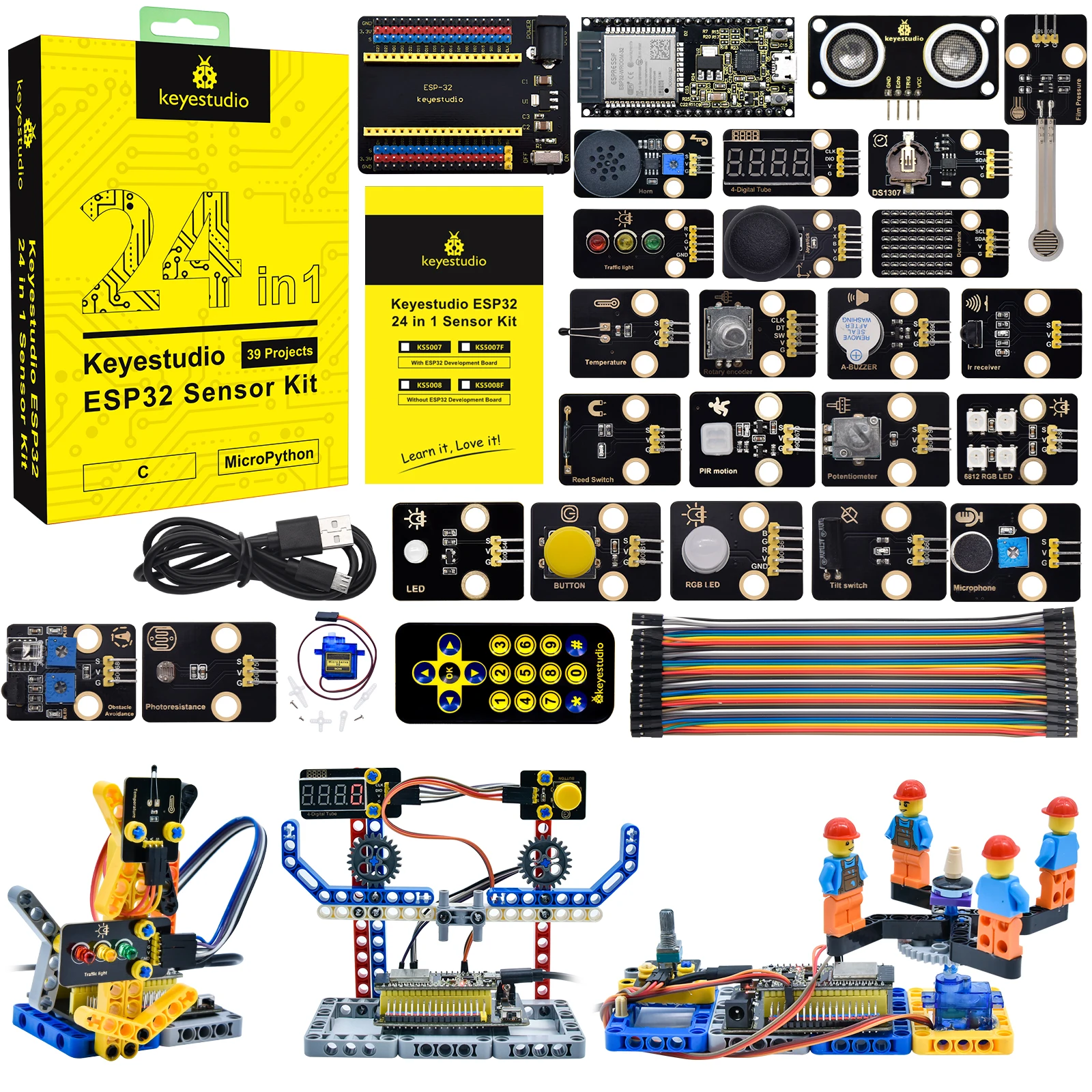 

Набор датчиков Keyestudio ESP32 24 в 1 с поддержкой платы, наборы электроники Arduino C «сделай сам», совместимы с Lego