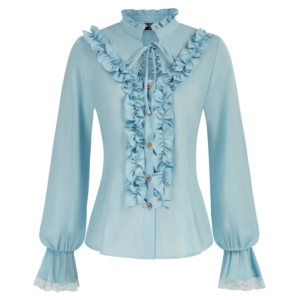 Women Steampunk Ruffled Shirt Gothic Long Sleeve Stand Collar Blouse Long sleeved Ruffled Shirt Lace up Neck Button Blouse A30
Women Steampunk Ruffled Shirt Gothic Long Sleeve Stand Collar Blouse Long sleeved Ruffled Shirt Lace up Neck Button Blouse A30