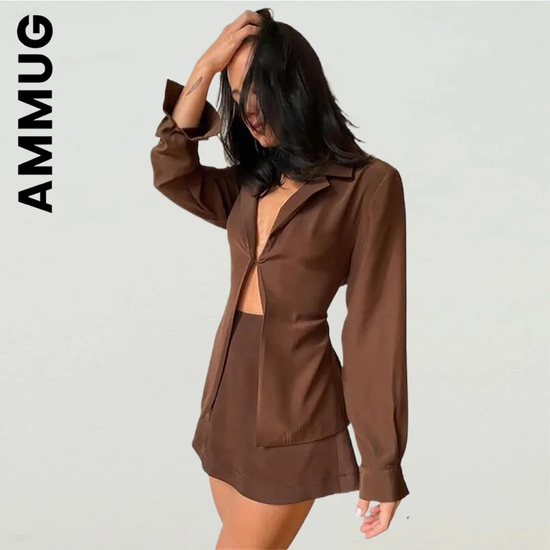 Ammug Women Set New High Waist Skirt Turn-down Collar Button skirt Brown Long Sleeve Top 2 Piece Set Women's Tracksuit Set
Ammug Women Set New High Waist Skirt Turn-down Collar Button skirt Brown Long Sleeve Top 2 Piece Set Women's Tracksuit Set