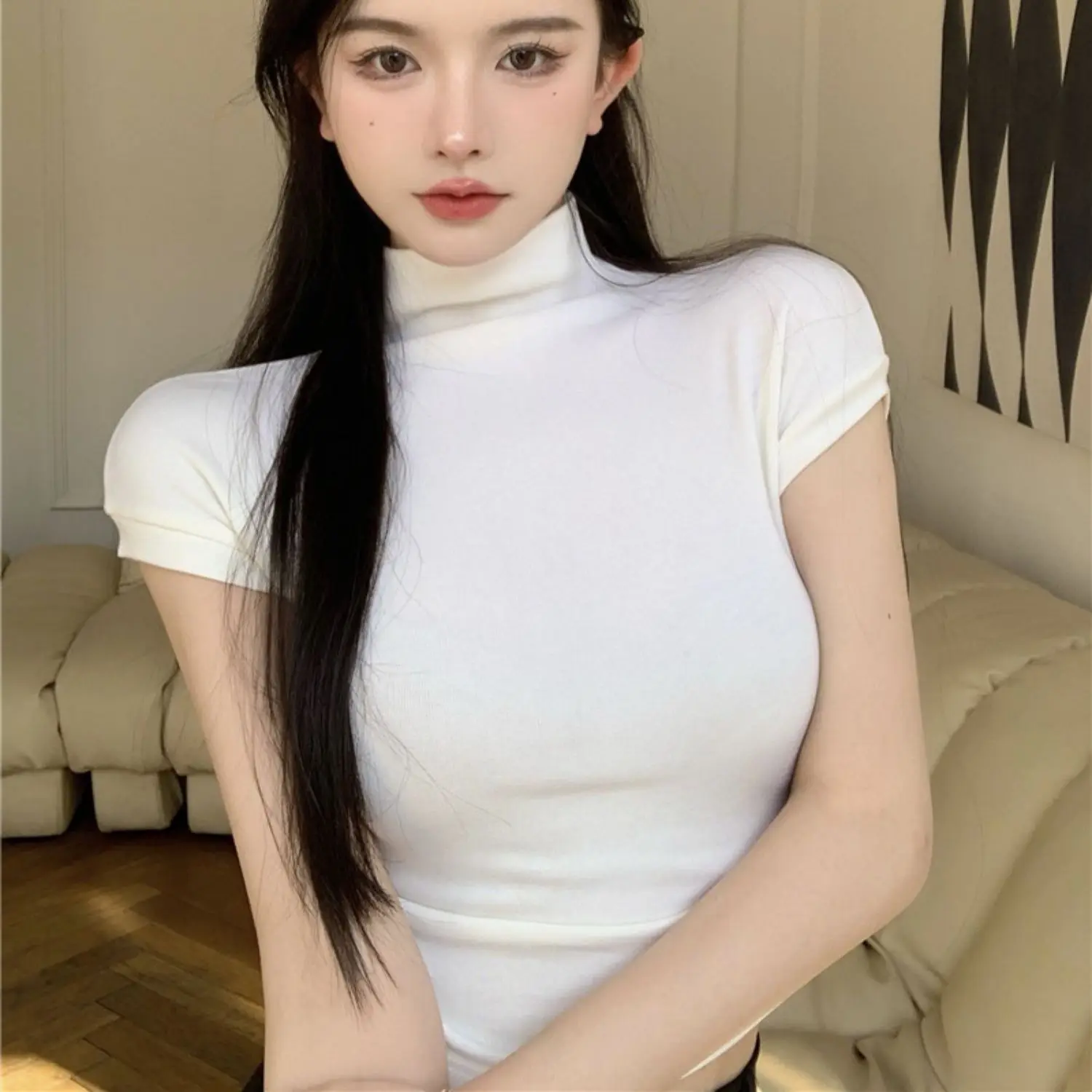 Summer Korean Fashion Y2K T-shirt Woman Japanese Turtleneck Black White Tee Shirt Women Vintage Short Sleeve Skinny Tshirts
Summer Korean Fashion Y2K T-shirt Woman Japanese Turtleneck Black White Tee Shirt Women Vintage Short Sleeve Skinny Tshirts