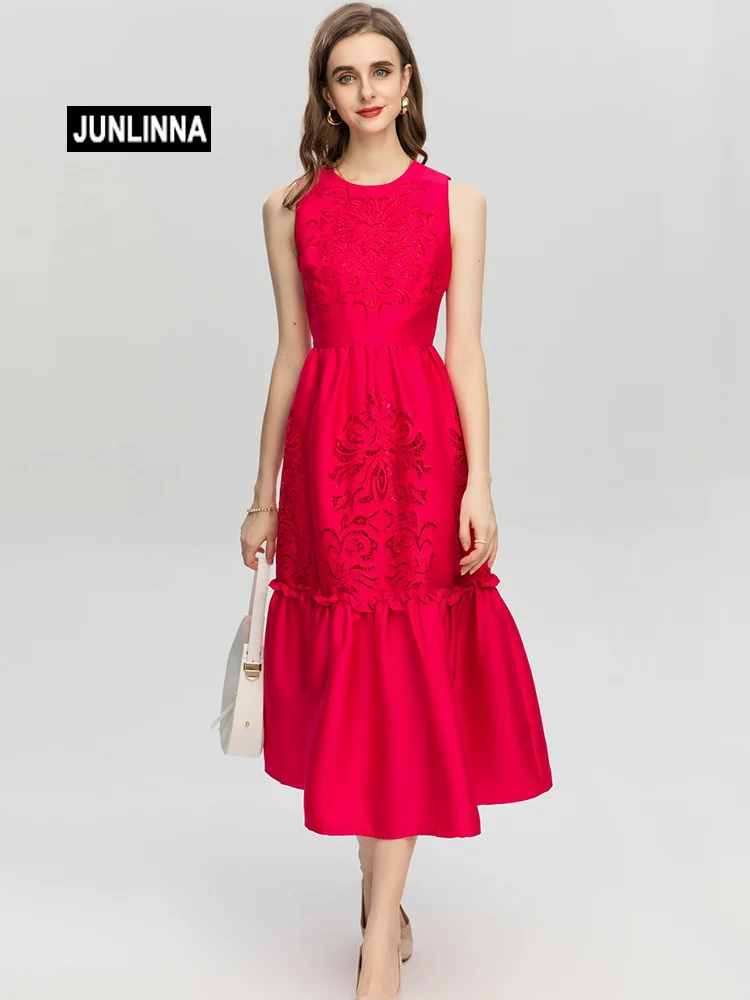 JUNLINNA Fashion Runway Women Dress O-Neck Tank Sexy Hollow Out Embroidery Rufflies Midi Vestidos Princess Style
JUNLINNA Fashion Runway Women Dress O-Neck Tank Sexy Hollow Out Embroidery Rufflies Midi Vestidos Princess Style