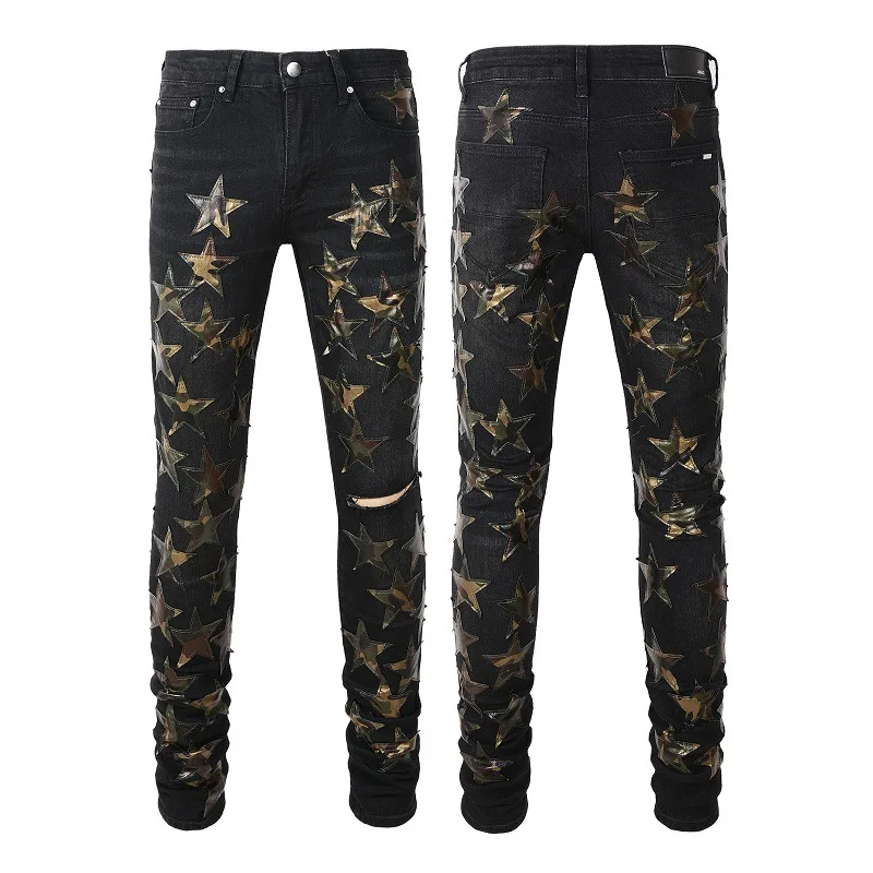Black High Street Ripped Jeans Men Boys Distressed Skinny Stretch Embroidered Leather Stars Patchwork Baggy Denim Pants 2023
Black High Street Ripped Jeans Men Boys Distressed Skinny Stretch Embroidered Leather Stars Patchwork Baggy Denim Pants 2023