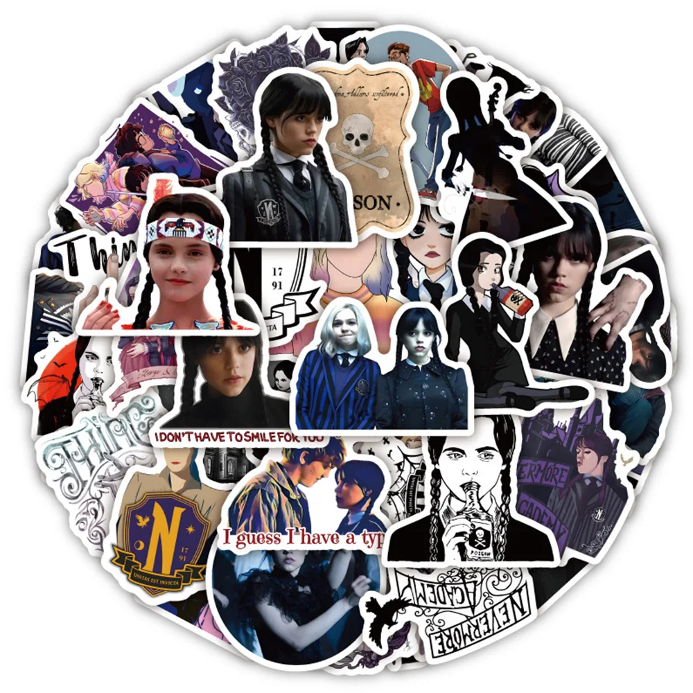 10/30/50pcs TV Series Wednesday Addams Stickers Graffiti Decals DIY Scrapbooking Laptop Phone Case Waterproof Cool Sticker Packs
10/30/50pcs TV Series Wednesday Addams Stickers Graffiti Decals DIY Scrapbooking Laptop Phone Case Waterproof Cool Sticker Packs