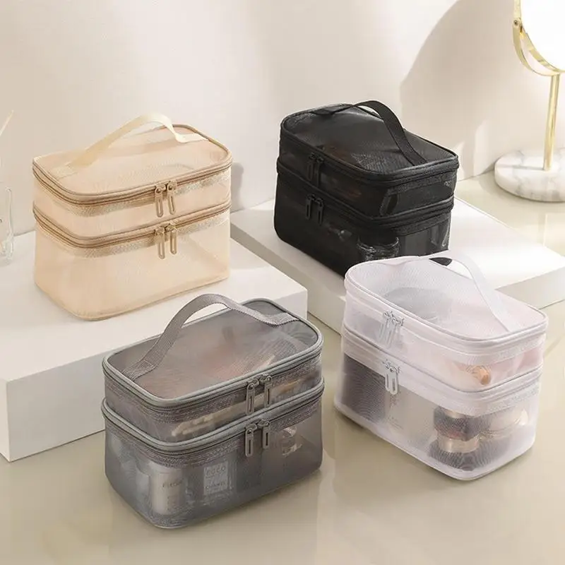 Portable Travel Double Layers Mesh Makeup Bag Carrying Case Large Capacity Travel Cosmetic Bags With Handle Cosmetics Toiletries
Portable Travel Double Layers Mesh Makeup Bag Carrying Case Large Capacity Travel Cosmetic Bags With Handle Cosmetics Toiletries