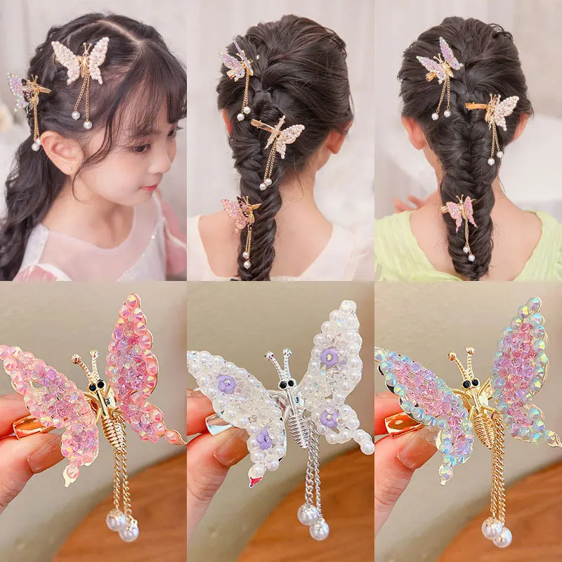 

Shaking Move Wing Top Clip Bangs Kids Clip Shiny Rhinestone Barrette Moving Butterfly Children Hairpin Alloy Hair Accessories