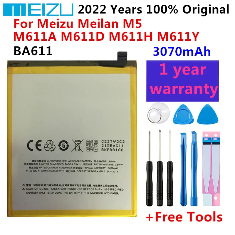 

100% Original New BA611 3070mAh Replacement For Meizu M5 M611 M611A M611D M611H M611Y Mobile Phone Batteries +Tools Free