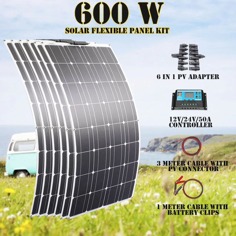 600w 12v Solar System Camper 1000w Flexible Panel 300w Complete Diy Kit for Home/Power Generator /Caravan Para Case Placa 100w 
600w 12v Solar System Camper 1000w Flexible Panel 300w Complete Diy Kit for Home/Power Generator /Caravan Para Case Placa 100w