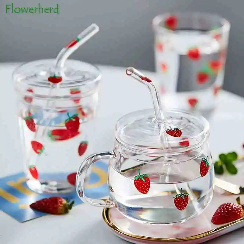 New Mugs Coffee Cups Strawberry Glass Mug with Straw Creative Drinking Cup with Lid High Borosilicate Clear Glass Water Cup
New Mugs Coffee Cups Strawberry Glass Mug with Straw Creative Drinking Cup with Lid High Borosilicate Clear Glass Water Cup
