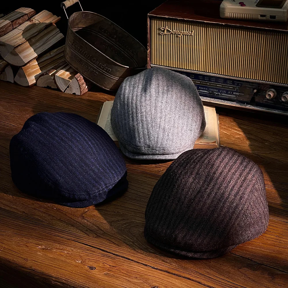 

2022 Japanese Wool Brand Winter Knitted Beret Flat Caps For Men Vintage Baret Boinas Para Hombre Bere British Visor Hat 56-60cm