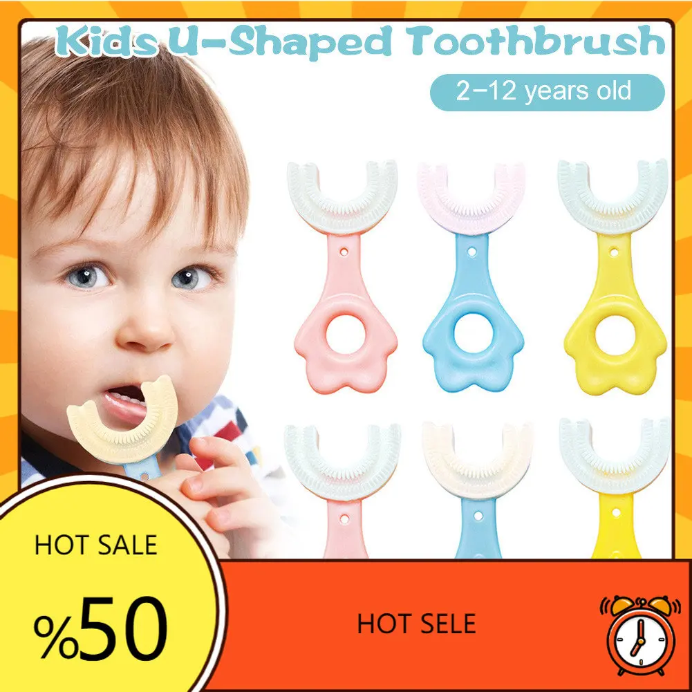 

U-образная детская зубная щетка Прорезыватель зубная щетка с ручкой Силиконовая зубная щетка для ухода за полостью рта детский уход