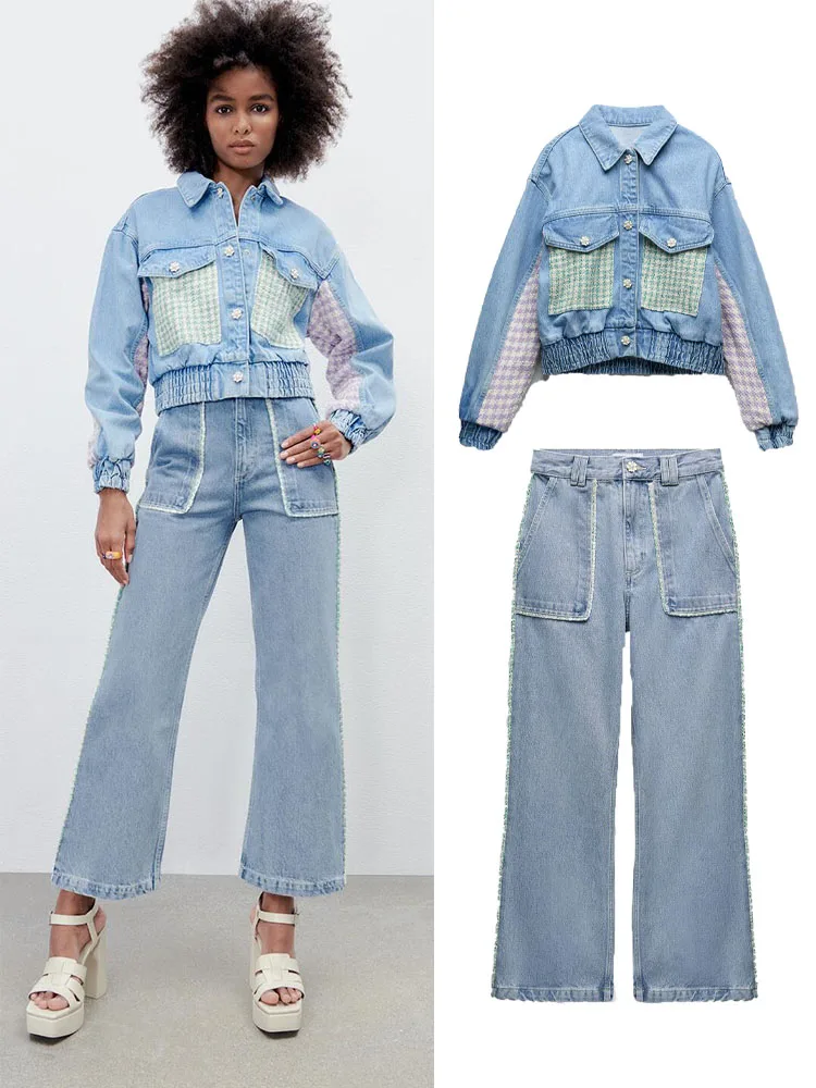 Новинка Весна 2022 Женская одежда в европейском и американском стиле джинсовая куртка на пуговицах с искусственным жемчугом джинсы с высокой... 
Новинка Весна 2022 Женская одежда в европейском и американском стиле джинсовая куртка на пуговицах с искусственным жемчугом джинсы с высокой...