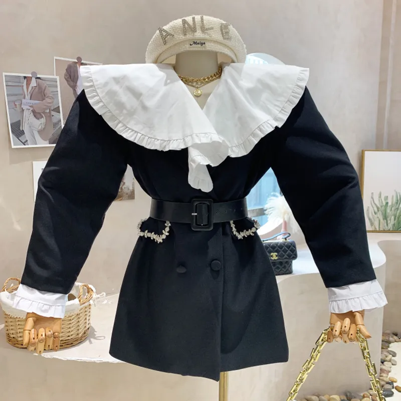 New Women's Clothing 2022 Spring Detachable Ruffle collar with belt suit Blazers Top Coat
New Women's Clothing 2022 Spring Detachable Ruffle collar with belt suit Blazers Top Coat