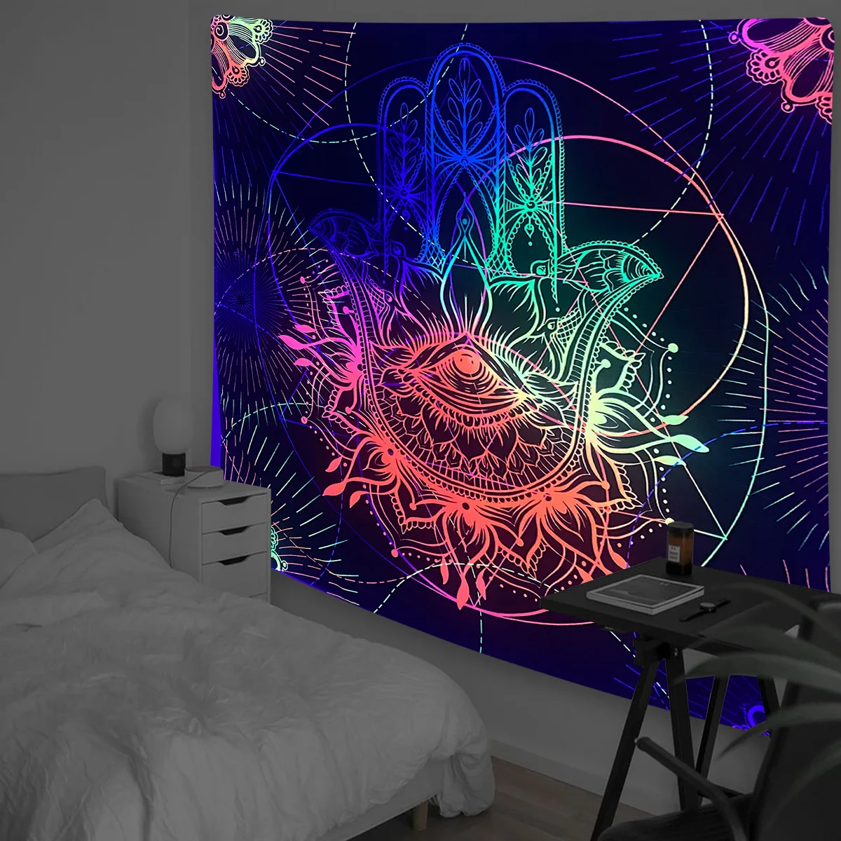 

3d Print Black Light Tapestry UV Reactive Psychedelic Fluorescent Wall Hanging Hippie Tapestry Bedroom Dorm Luminous Room Decor
