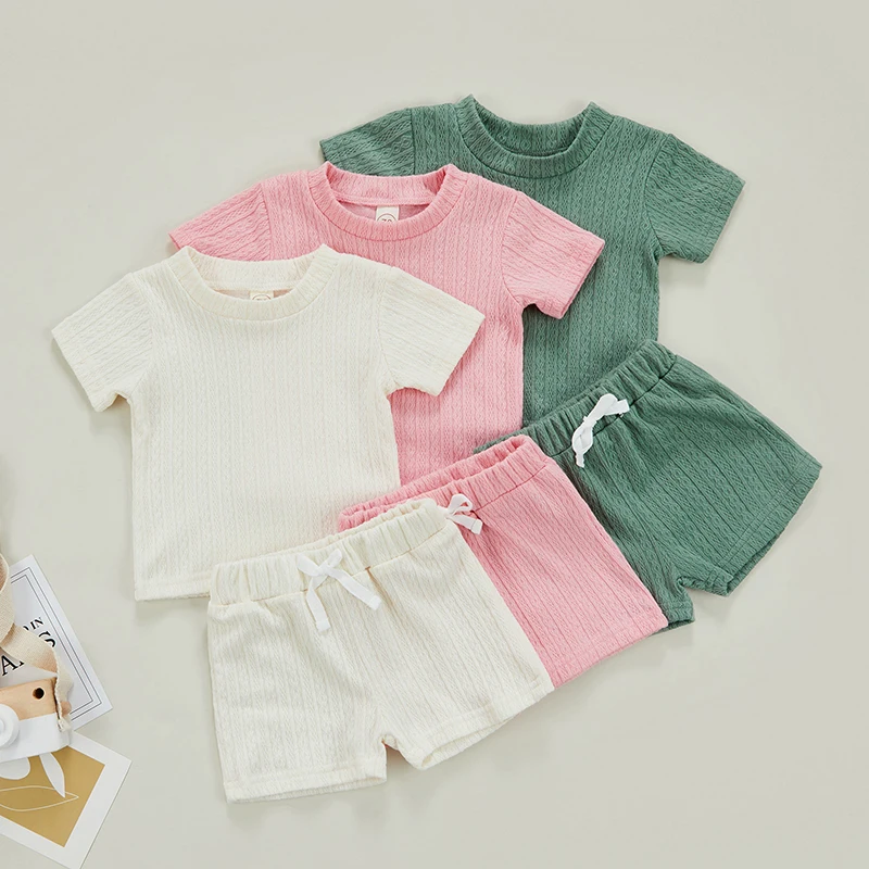 Toddler Kids Baby Girls Boys Clothes Sets Solid Knitted Short Sleeve T-shirts Drawstring Shorts Tracksuits 2pcs Outfits Clothing
Toddler Kids Baby Girls Boys Clothes Sets Solid Knitted Short Sleeve T-shirts Drawstring Shorts Tracksuits 2pcs Outfits Clothing