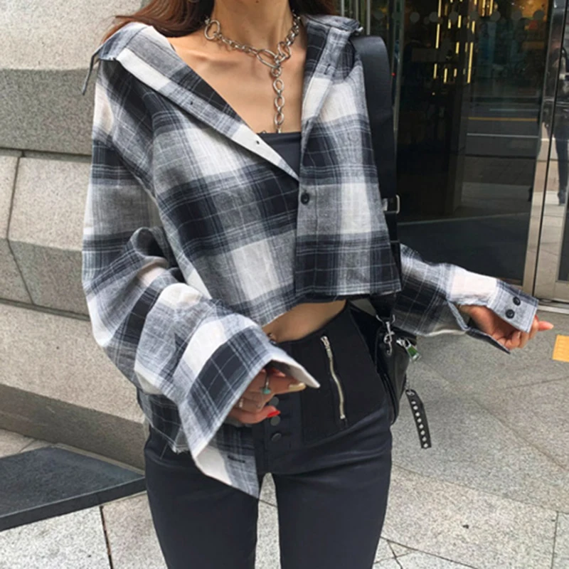 Women Fall Cotton Black Plaid T-Shirt Casual Korean Hip Hop Long Sleeve Crop Top Streetwear Tee Female 2021 Spring Tops Indie
Women Fall Cotton Black Plaid T-Shirt Casual Korean Hip Hop Long Sleeve Crop Top Streetwear Tee Female 2021 Spring Tops Indie
