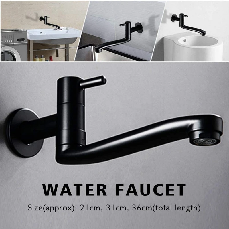 

Wall Mounted Balcony Mop Sink Faucet Single Cold Lengthen Bathroom Basin Faucet G1/2 Rotatable Mop Pool Tap Laundry Utility Tap