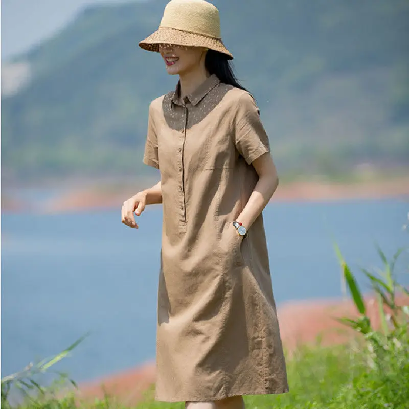 2022 Women Lapel Cotton Linen Dress Summer Short Sleeve Shirt Vestido Ladies Midi Long Dresses Casual Robe Femme Sundress E4
2022 Women Lapel Cotton Linen Dress Summer Short Sleeve Shirt Vestido Ladies Midi Long Dresses Casual Robe Femme Sundress E4
