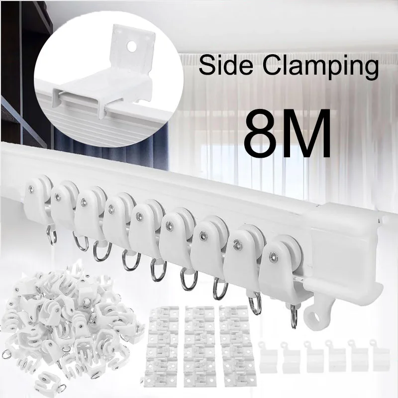 

8M Flexible Ceiling Bendable Curtain Rail Cuttable Track Side Clamping For Curved Straight Bay Windows Track Pole Accessories