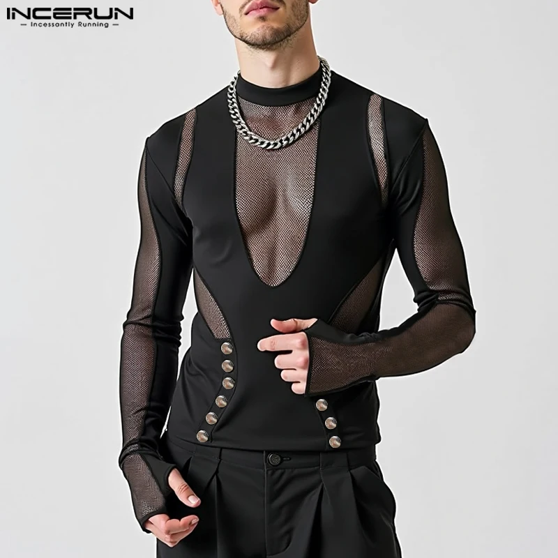 INCERUN Hansome Mesh Splicing Camisetas Мужские повседневные хорошо облегающие футболки с