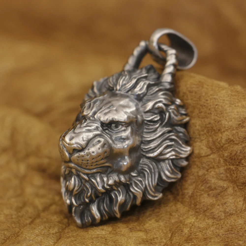 

LINSION Angry Lion Pendant 925 Sterling Silver Mens Biker Jewelry TA384 3 Sizes Available
