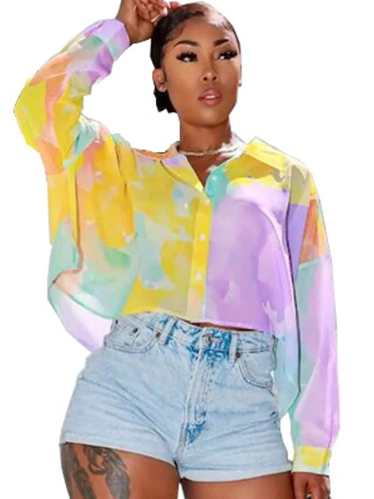 Tie Dye Print Short Blouses Evening Clubwear Button Up Cardigan Shirts Batwing Sleeve Party Sexy Night Club Tops And Blouses
Tie Dye Print Short Blouses Evening Clubwear Button Up Cardigan Shirts Batwing Sleeve Party Sexy Night Club Tops And Blouses