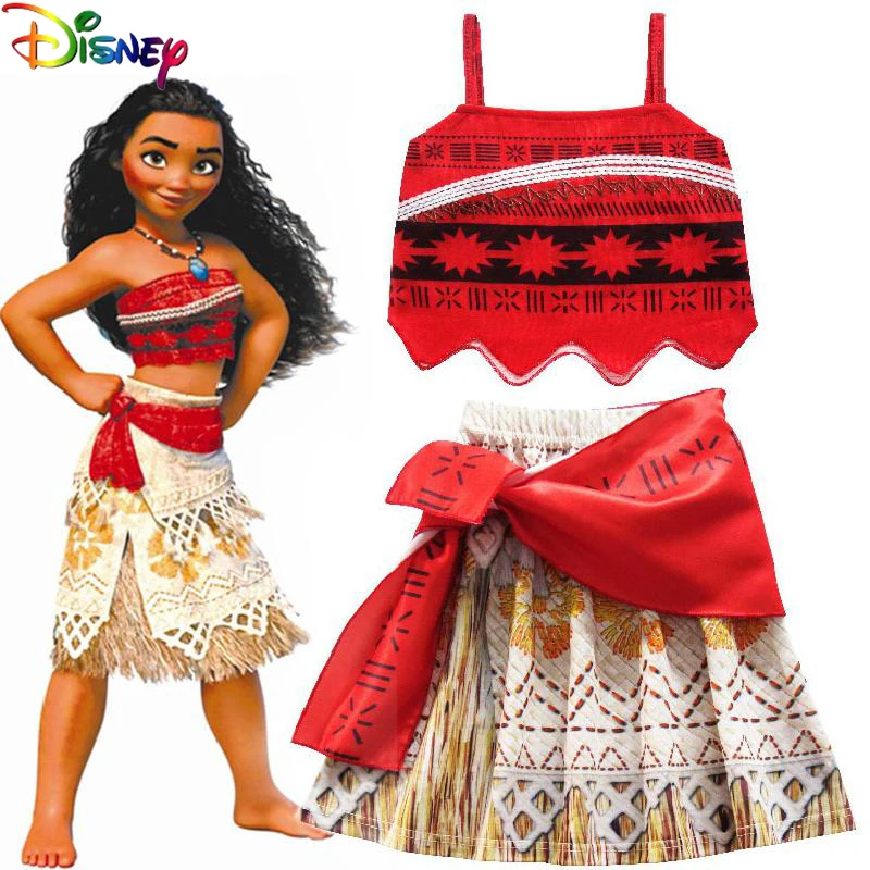

Disney Girls Clothes Cosplay Costumes Moana Princess Dress Vaiana Adventure Summer Beach Outfit Halloween Party Fancy Set