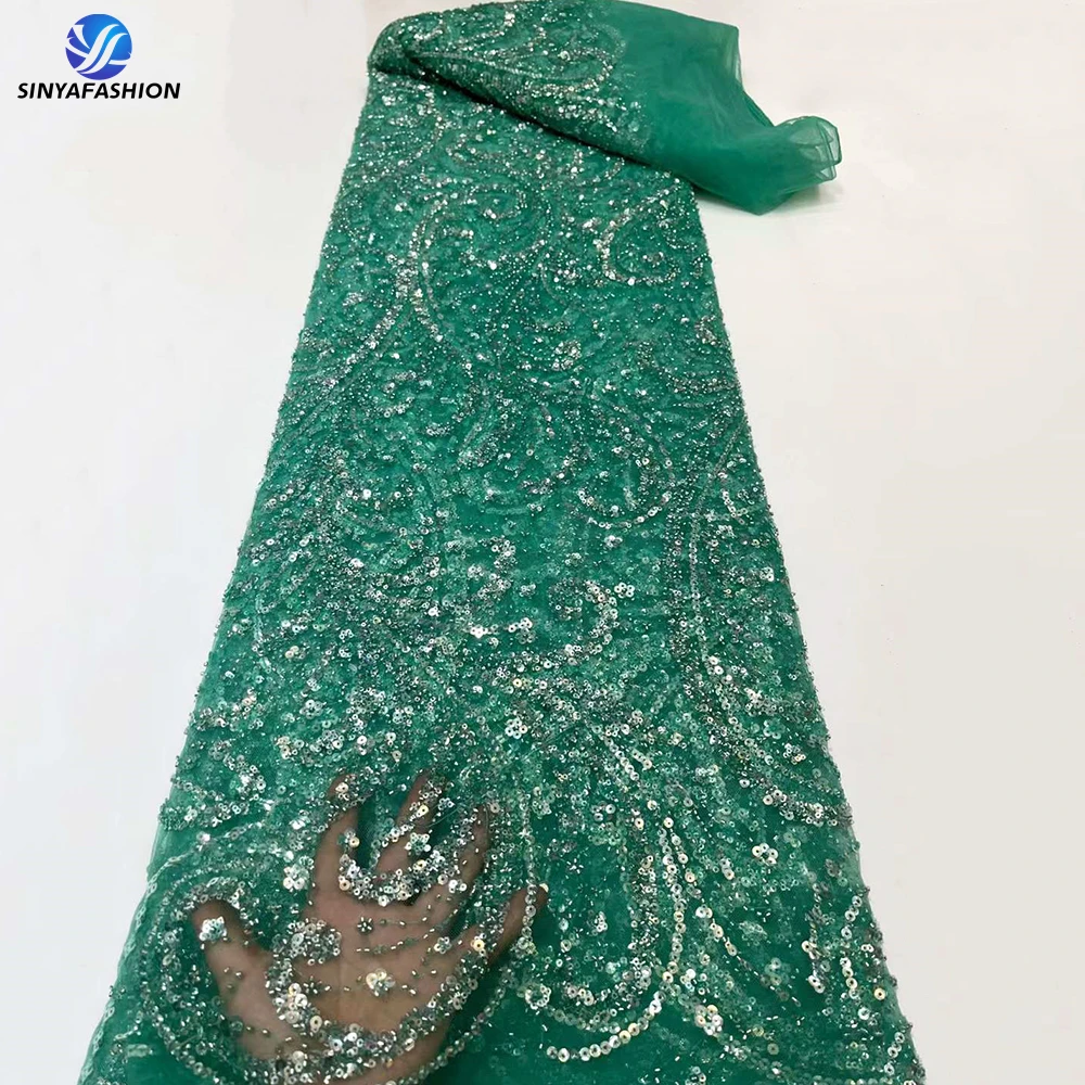 Sinya Crystal Sequins Bridal Luxury Emroidery French Beads Wedding Mesh Tulle Teal Green Beaded Lace Fabric For Evening Dress
Sinya Crystal Sequins Bridal Luxury Emroidery French Beads Wedding Mesh Tulle Teal Green Beaded Lace Fabric For Evening Dress