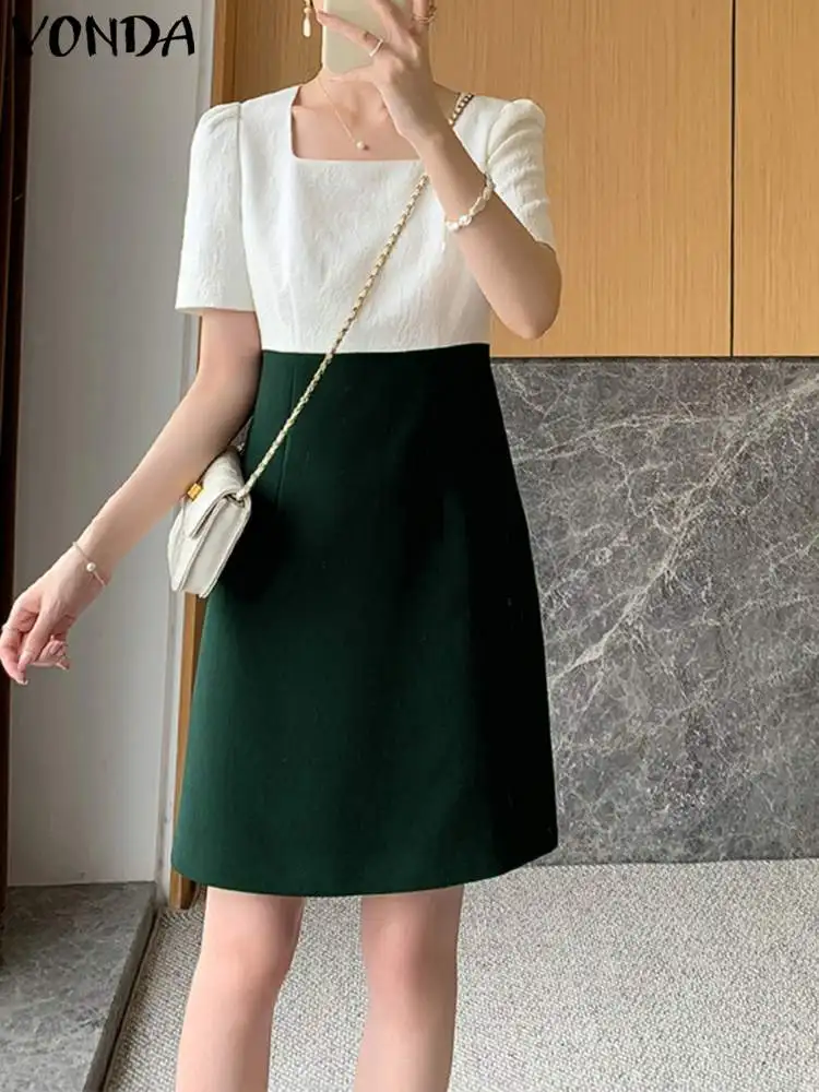 VONDA Elegant Sundress Color Patchwork Mini Dress Women Summer Short Puff Sleeve Office Sexy Square Collar Casual Vestidos Robe
VONDA Elegant Sundress Color Patchwork Mini Dress Women Summer Short Puff Sleeve Office Sexy Square Collar Casual Vestidos Robe