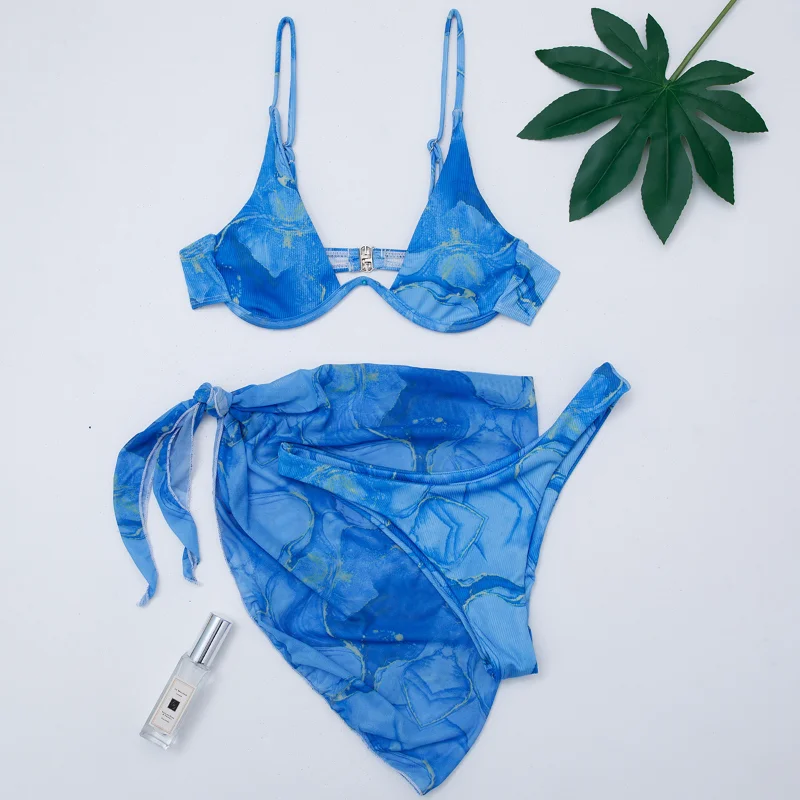 Женский новый купальник 2023, Новый мраморный купальник-бикини из трех частей, привлекательный купальник в европейском и американском стиле