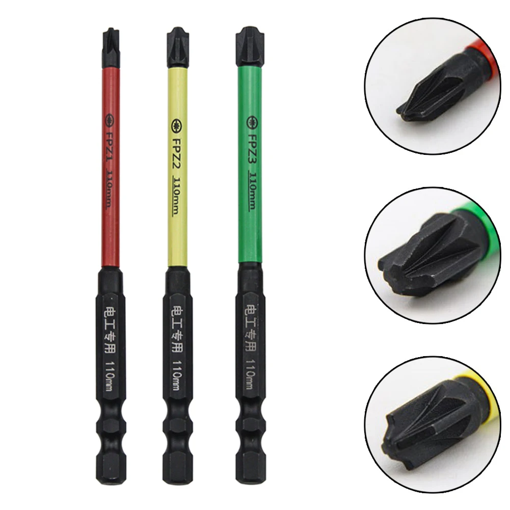 3pcs 110mm Magnetic Special Slotted Cross Screwdriver Bits For Electrician FPZ1-3 Screwdriver Black Red Yellow Green Alloy Steel
3pcs 110mm Magnetic Special Slotted Cross Screwdriver Bits For Electrician FPZ1-3 Screwdriver Black Red Yellow Green Alloy Steel