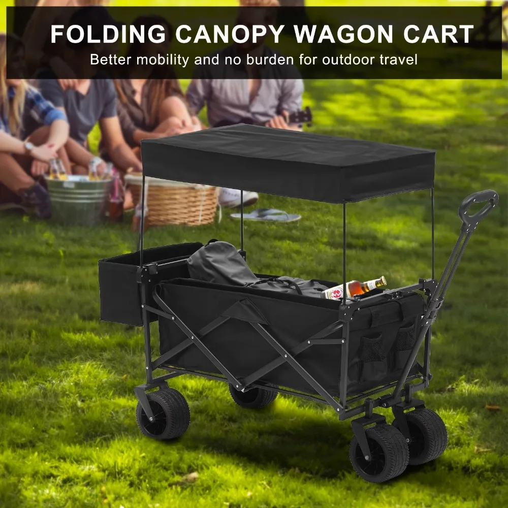 Collapsible Wagon Cart with Removable Canopy 600D Oxford Cloth 7 inch Wheels,Trolley,Folding Cart,Shopping Cart, Black
Collapsible Wagon Cart with Removable Canopy 600D Oxford Cloth 7 inch Wheels,Trolley,Folding Cart,Shopping Cart, Black