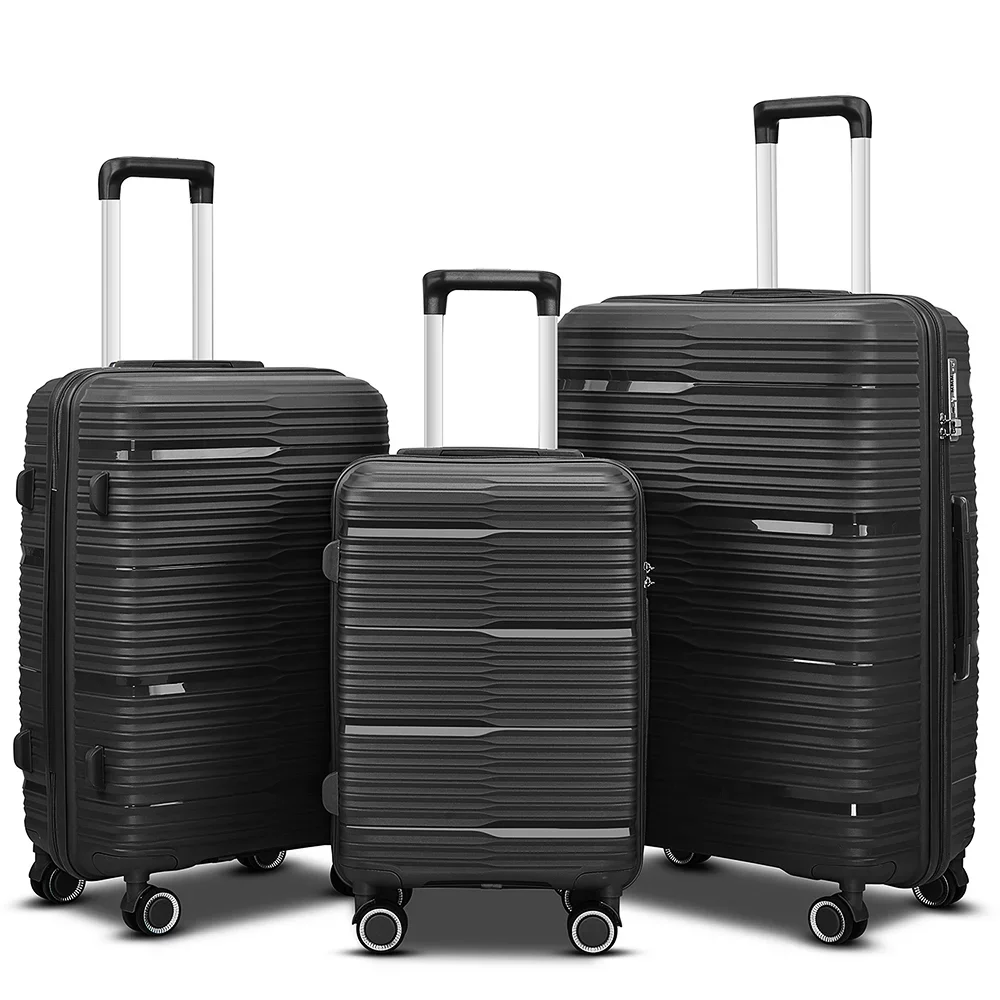 3 Piece Luggage Sets, PP Hardside Suitcase Set, TSA Lock, Black
3 Piece Luggage Sets, PP Hardside Suitcase Set, TSA Lock, Black