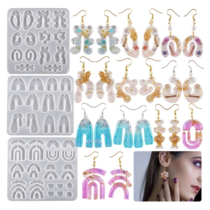 

Silicone Earring Mold Epoxy Resin Molds Jewelry Casting Tools Earring Hooks for DIY Craft Ear Drop Charm Pendant Making 264E