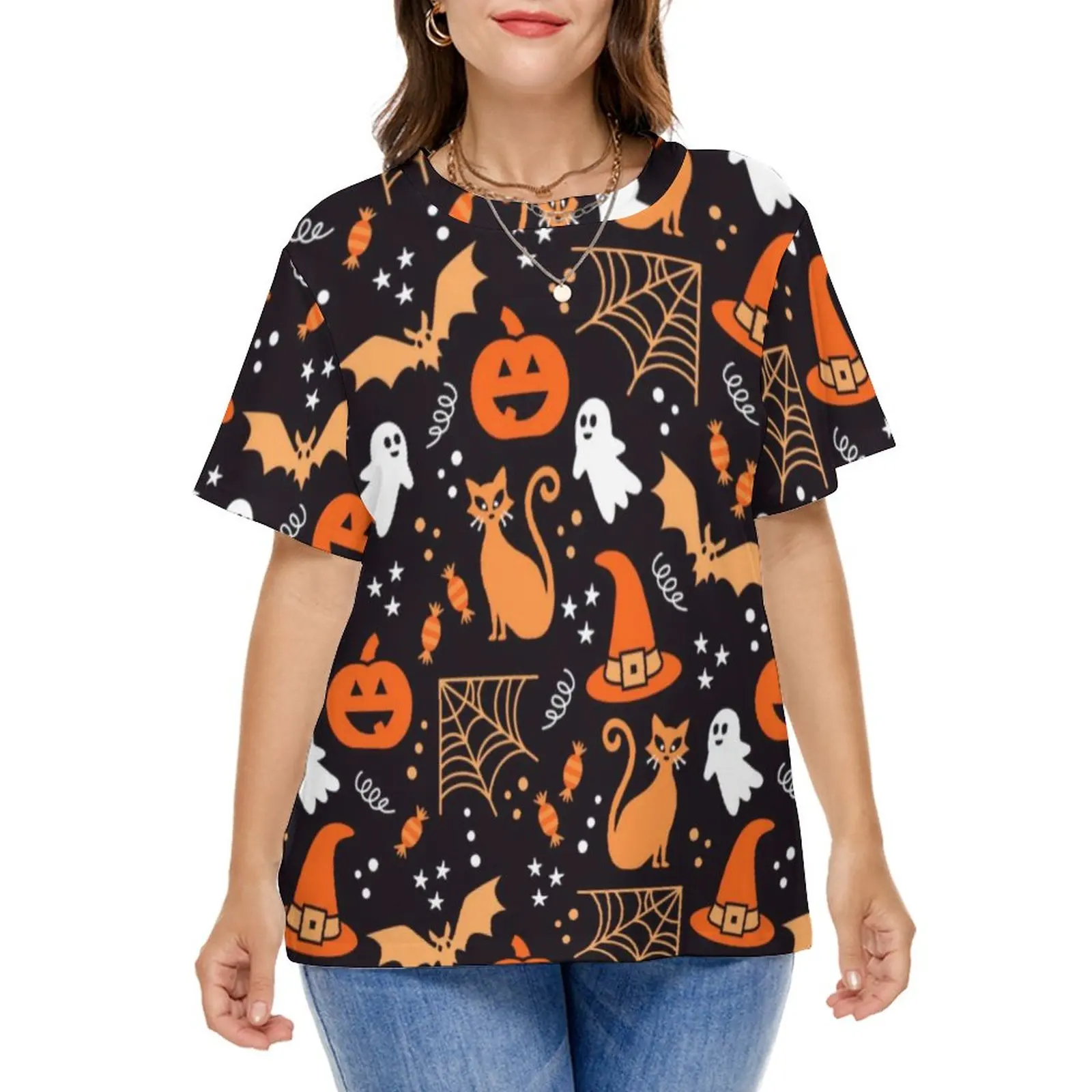 Spooky Halloween T-Shirt Skull And Pumpkins Vintage T Shirts Short-Sleeve Pattern Tops Female Casual Tees Plus Size
Spooky Halloween T-Shirt Skull And Pumpkins Vintage T Shirts Short-Sleeve Pattern Tops Female Casual Tees Plus Size