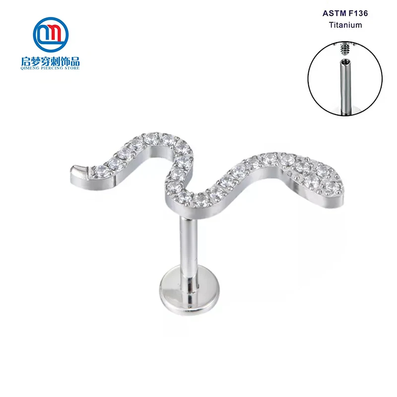 ASTM F136 Titanium Internally Threaded Clear Zircon Snake Labret Ring Stud Earrings Piercing
ASTM F136 Titanium Internally Threaded Clear Zircon Snake Labret Ring Stud Earrings Piercing