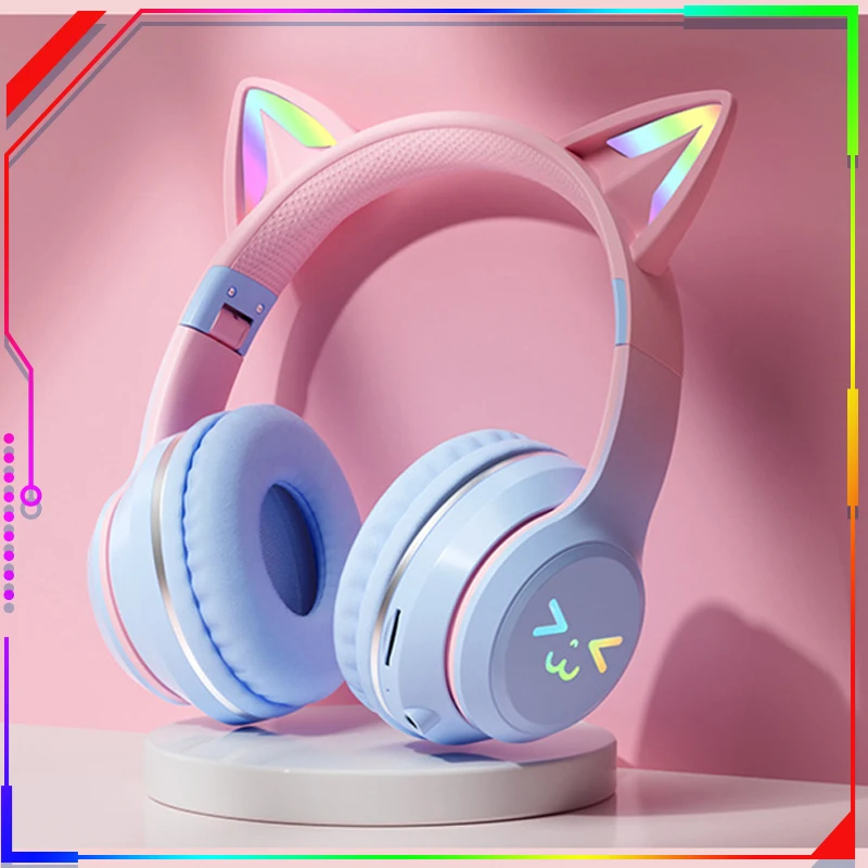

Gradient Color Wireless Headphones Bluetooth Headsets With Mic Foldable Hifi Gaming Supports Tf Card Noise Cancel Earphone