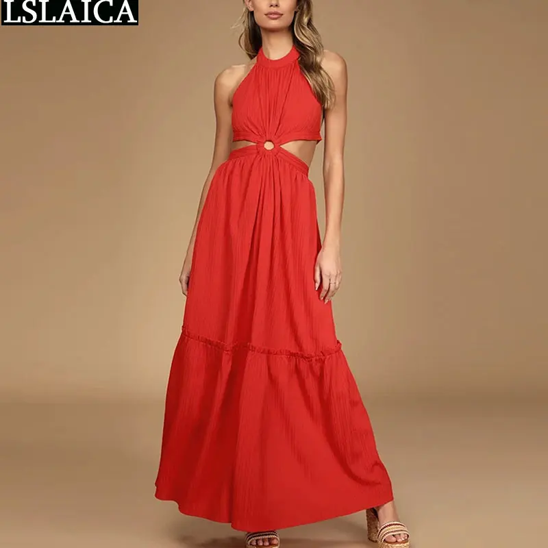 Elegant Dress for Women Fashion Solid Summer Halter Sleeveless Hollow Out Maxi Dress Casual Sundress Backless Holiday Beach Chic
Elegant Dress for Women Fashion Solid Summer Halter Sleeveless Hollow Out Maxi Dress Casual Sundress Backless Holiday Beach Chic