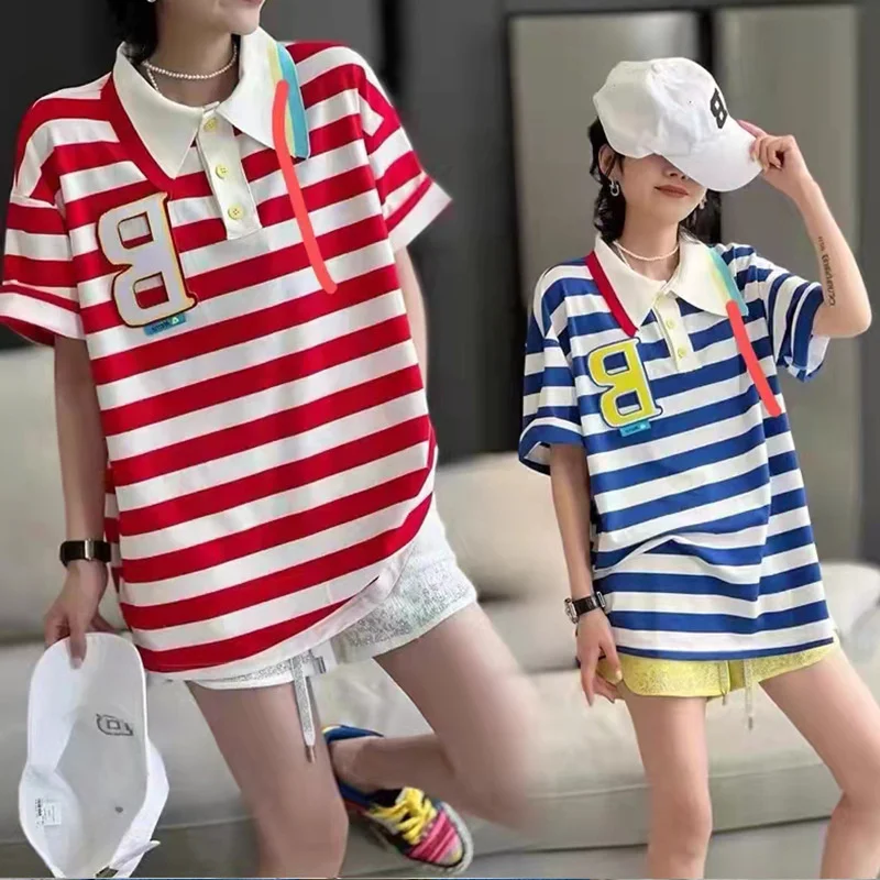 Новинка 2022, новая контрастная Футболка-поло в полоску, Повседневная футболка с коротким рукавом, женская футболка
Новинка 2022, новая контрастная Футболка-поло в полоску, Повседневная футболка с коротким рукавом, женская футболка