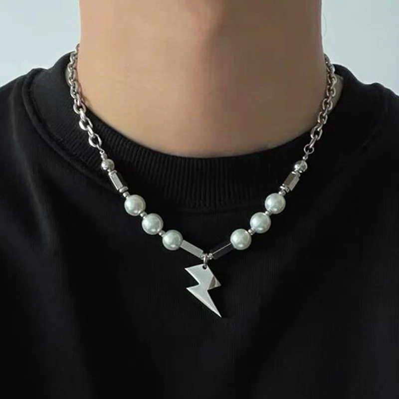 Hip-Hop Choker Neck Lightning Shape Pendant Necklace For Women Men Punk Stainless Steel Chain Pearl Necklace 2023
Hip-Hop Choker Neck Lightning Shape Pendant Necklace For Women Men Punk Stainless Steel Chain Pearl Necklace 2023