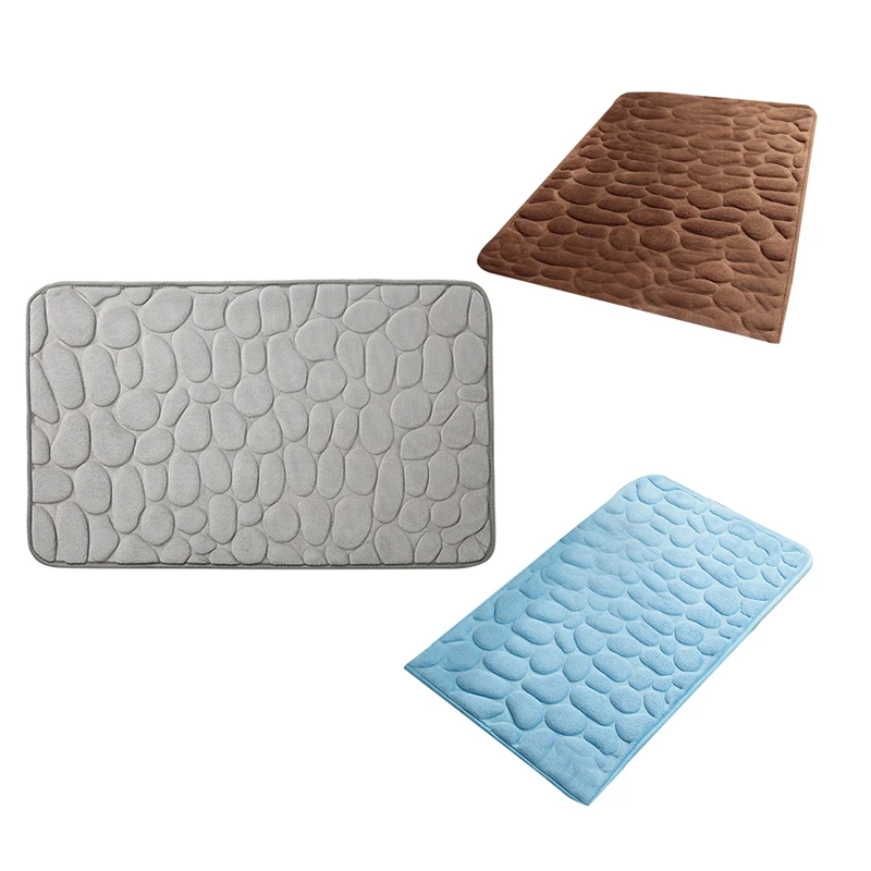 

Cobblestone Embossed Bathroom Bath Mat Coral Fleece Non-Slip Carpet In Bathtub Floor Rug Shower Room Doormat