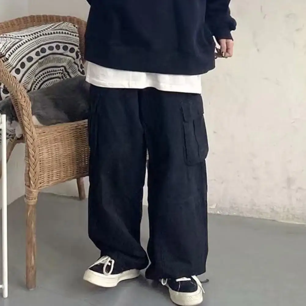 

Брюки-карго мужские с несколькими карманами, свободные штаны в Корейском стиле, со шнуровкой, уличная одежда