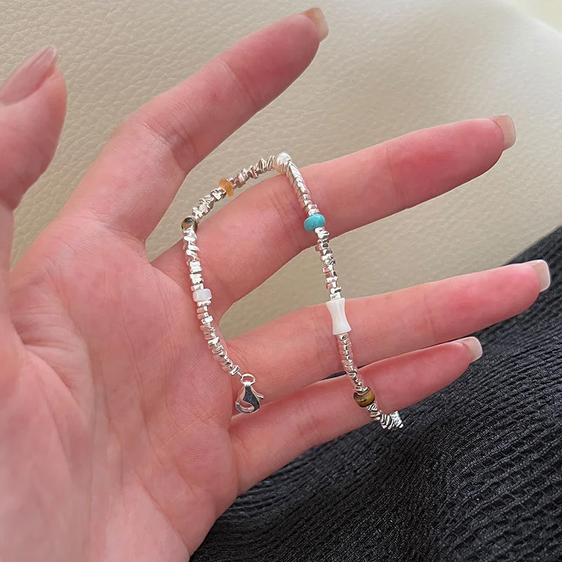 925 Sterling Silver Broken Rainbow Bracelet Simple Handmade Irregular Cut Colorful Rice Beads 100 Strap B6404
925 Sterling Silver Broken Rainbow Bracelet Simple Handmade Irregular Cut Colorful Rice Beads 100 Strap B6404
