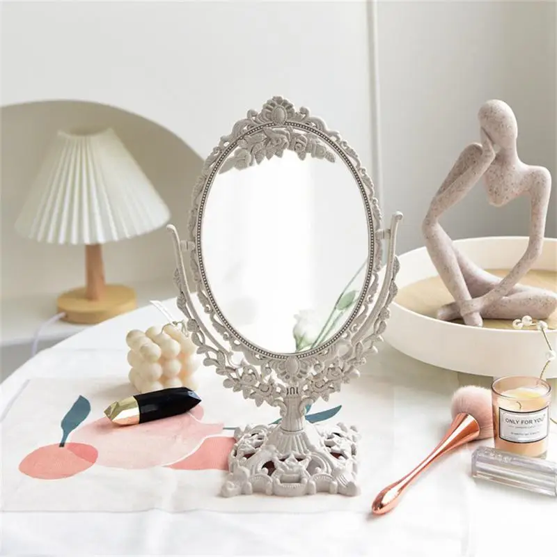 

Retro Makeup Mirror Nordic Court Carving Ins Desktop Make Up Mirrors Home Dormitory Decoration Beauty Cosmetics Skin Care Tools